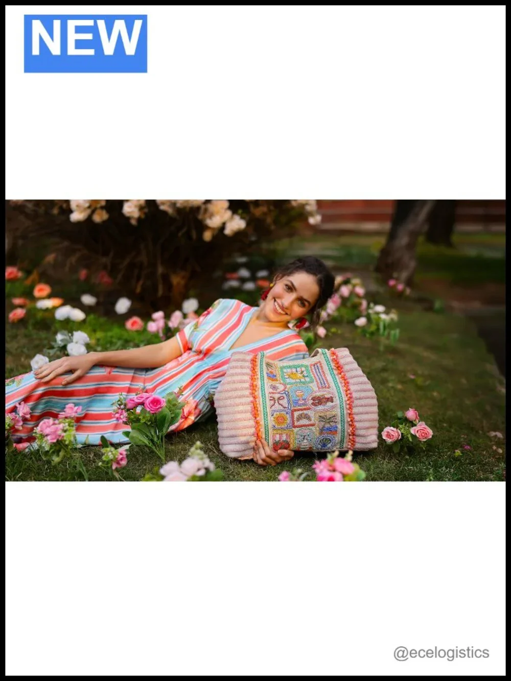 Oversized Beaded Tote Bag Summer Vacation Beach Purse Pom Pom Canvas Handles